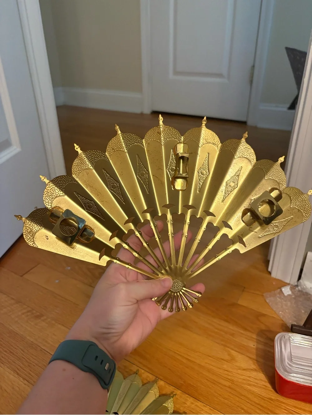 Gold Decorative Fan Wall Accent - Elegant Metal Home Wall Decor